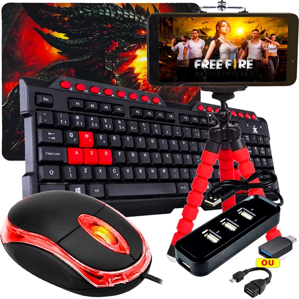 Kit Gamer para Celular ???? Teclado + Mouse + Suporte + Hub - Ideal FF/PUBG