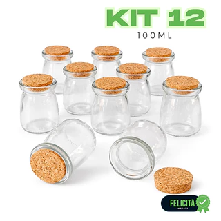 Potes de Vidro 100ml com Tampa de Cortiça Kit 5, 10 ou 12 para Temperos e Lembrancinhas