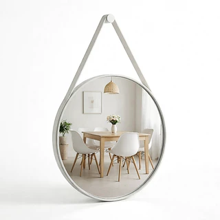 Espelho Redondo Decorativo Adnet Alça Couro 60 cm