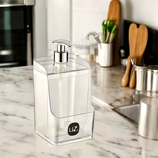 UZ Dispenser Porta Detergente e Esponja Bucha de Louça Slim Translúcido Transparente Acríl