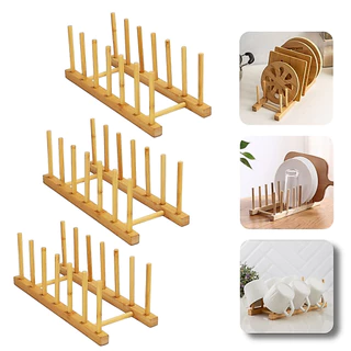 Suporte Organizador Escorredor Porta Pratos  Louças Tampas Copos em Bambu 4/6/8 Divisórias