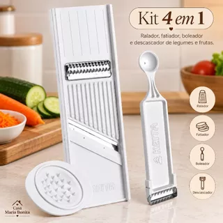 Kit Fatiador Descascador Ralador 4 em 1 para Legumes e Frutas Multiuso Keita-MMB