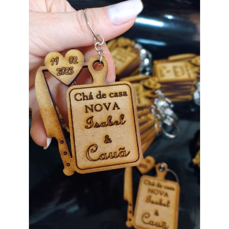 Chaveiro MDF personalizado chá de casa nova 15 unidades