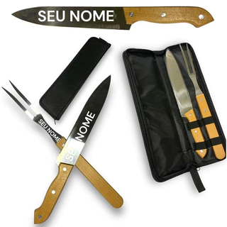 KIT Churrasco Personalizado 01 Faca e 01 Garfo - No Estojo