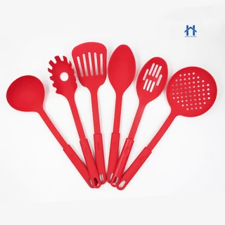 Conjunto 6 Utensilios com Gancho de Cozinha de Nylon Colher Concha Escumadeira Espátula Pe