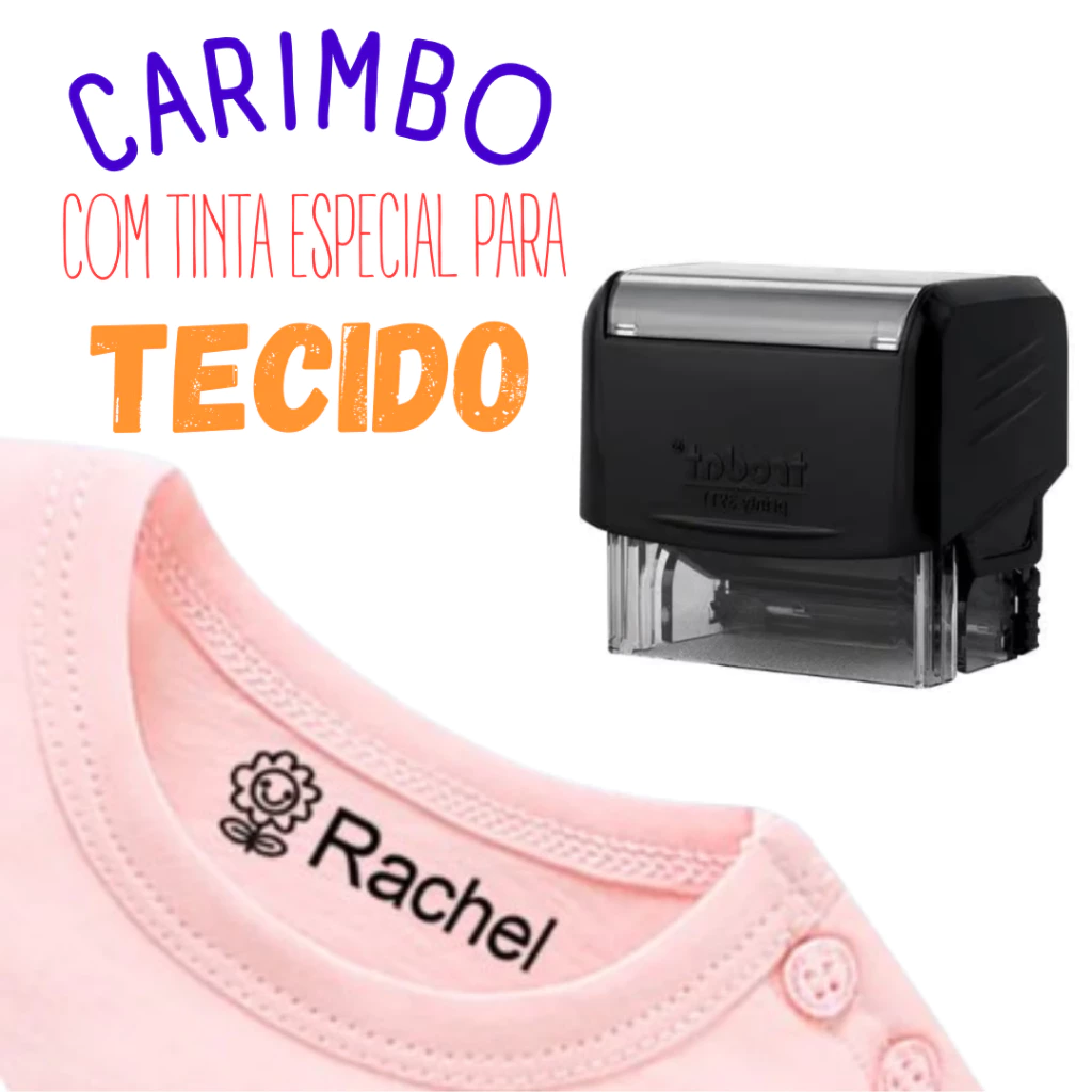Carimbo Personalizado com Nome para Tecido Roupa Uniforme Material Escolar Infantil