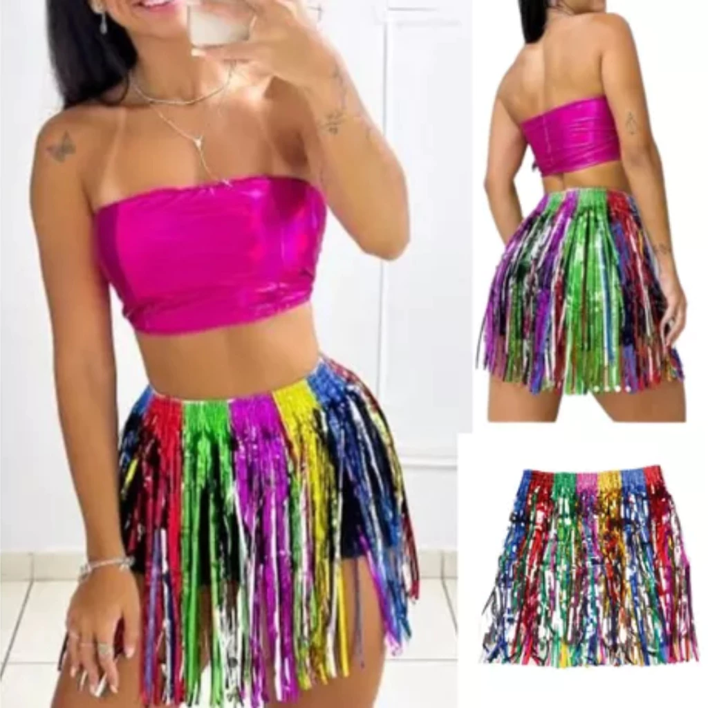Saia Carnaval Fita Franja Rodada Frevo Bloquinho Fita Metalizada Adulto