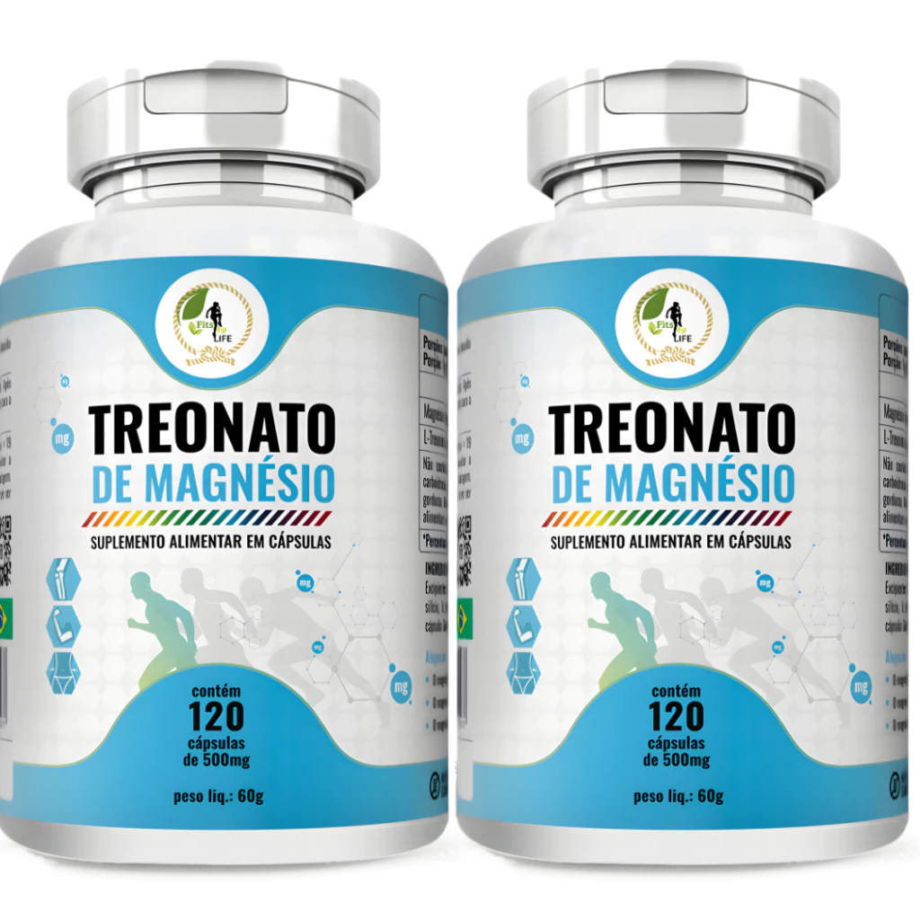 KIT C/2 Unidades Magnésio L Treonato 500mg 120 Cápsulas Auxilia Memória - Fits Life *
