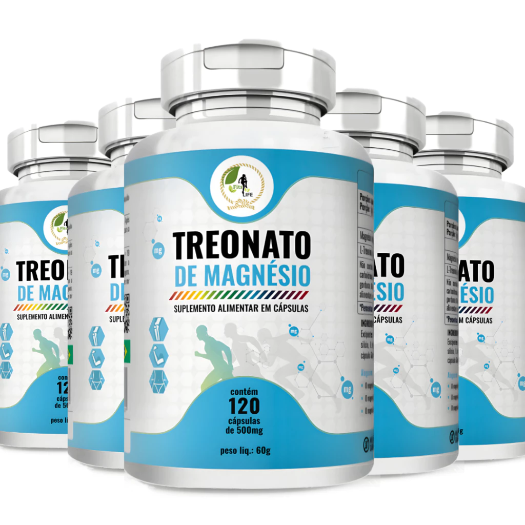 KIT C/5 Magnésio L Treonato Puro 600 Capsulas 500mg - Fits Life *