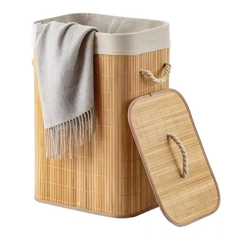 Cesto de Roupa Suja de Bambu