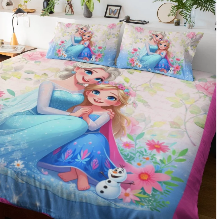 Jogo de Cama Lençol Fronha Frozen Roupa de Cama Elsa Quarto Princesa Monte Seu Kit
