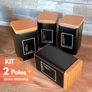 Kit 2 Latas Hérmetico Pote Café e Açúcar Porta Organidor de Cozinha Mantimentos Multiuso M