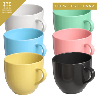 Jogo 6 Xicara Café Chá 170ml Porcelana Lisa Colorida Chicara Cor Pastel Cozinha Cafe Cha L