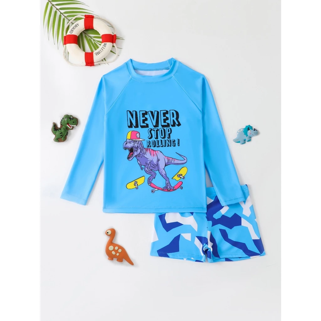 RWX VEST Conjunto de Praia Infantil Masculino de Dinossauro Skatista Estilo Radical para o Verão! 2024 - i3066