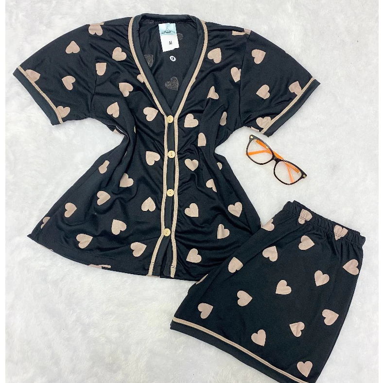 Píjama Americano Feminino Gola V Com Botões Amamentação Blogueira Malha Premium