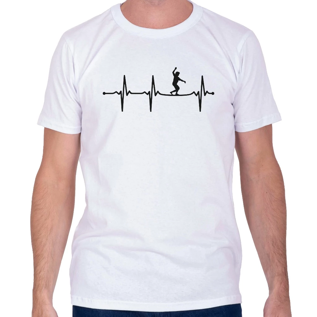 Camiseta masculina de slackline com estampa de batimentos cardíacos Camiseta masculina de slackline com estampa de batimentos cardíacos