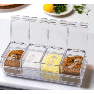 Porta Condimentos Temperos Acrílico Lindo Crystal 4 Potes Cozinha Modelo Quadrado 4 Potes