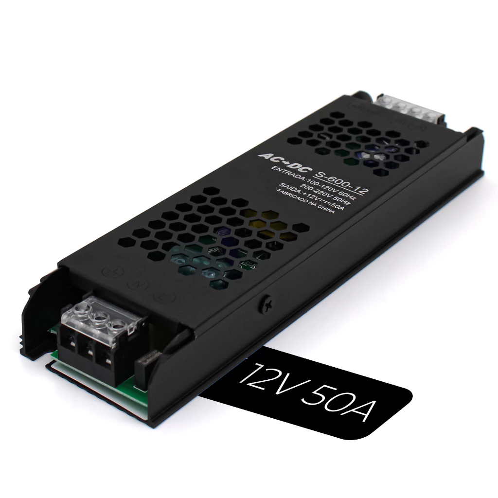 Fonte Chaveada Capa Preta 12v 50a 600w P/ Cftv Fita Led Som Bivolt