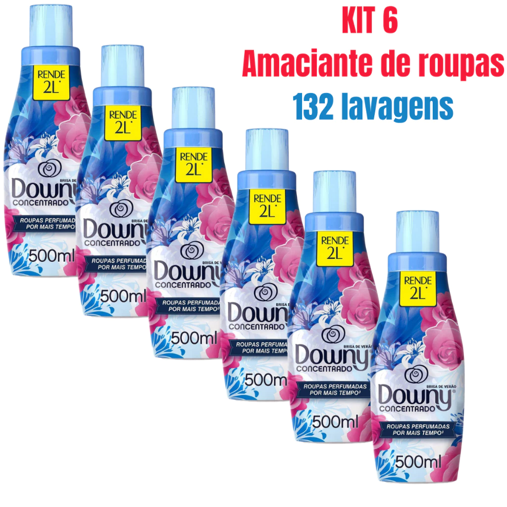 KIt 6 Amaciante Downy Brisa de Verão Concentrado 500ml - Rende até 22 Lavagens Cada