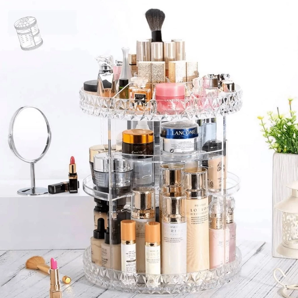 Organizador de maquiagem Acrílico Giratório 360º Suporte Para Cosméticos