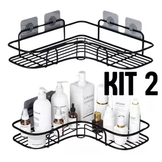 Kit 2 Prateleiras Suporte Com Alto Adesivos Para Parede Banheiro Cozinha lavanderia Shampo