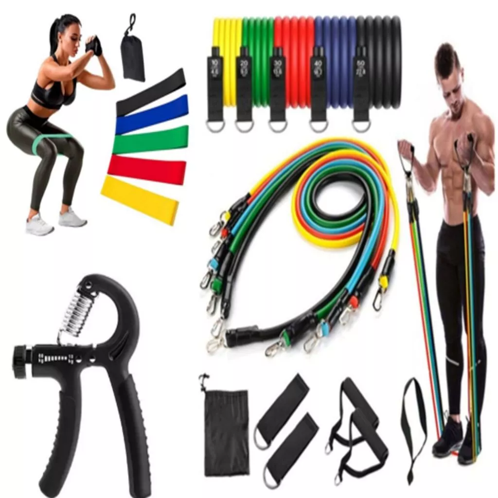 Kit 11 Elastico Exercicio + 5 Mini Bands +Hand Grip Ajustavel