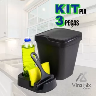 Kit Pia Cozinha Prático com Lixeira Rodo e Porta Detergente Plasmarc