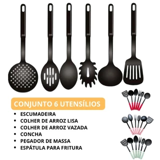 Kit de Cozinha Premium Conjunto 12 Peças Silicone Utensílios Resistentes 6 Espátula Concha