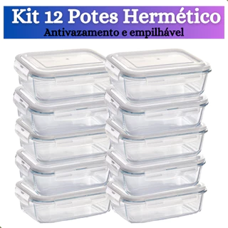 Kit de 3 até 12 Pote de Vidro hermético com tampa antivazamento 370 ml, 640, 1040 ml Marmi