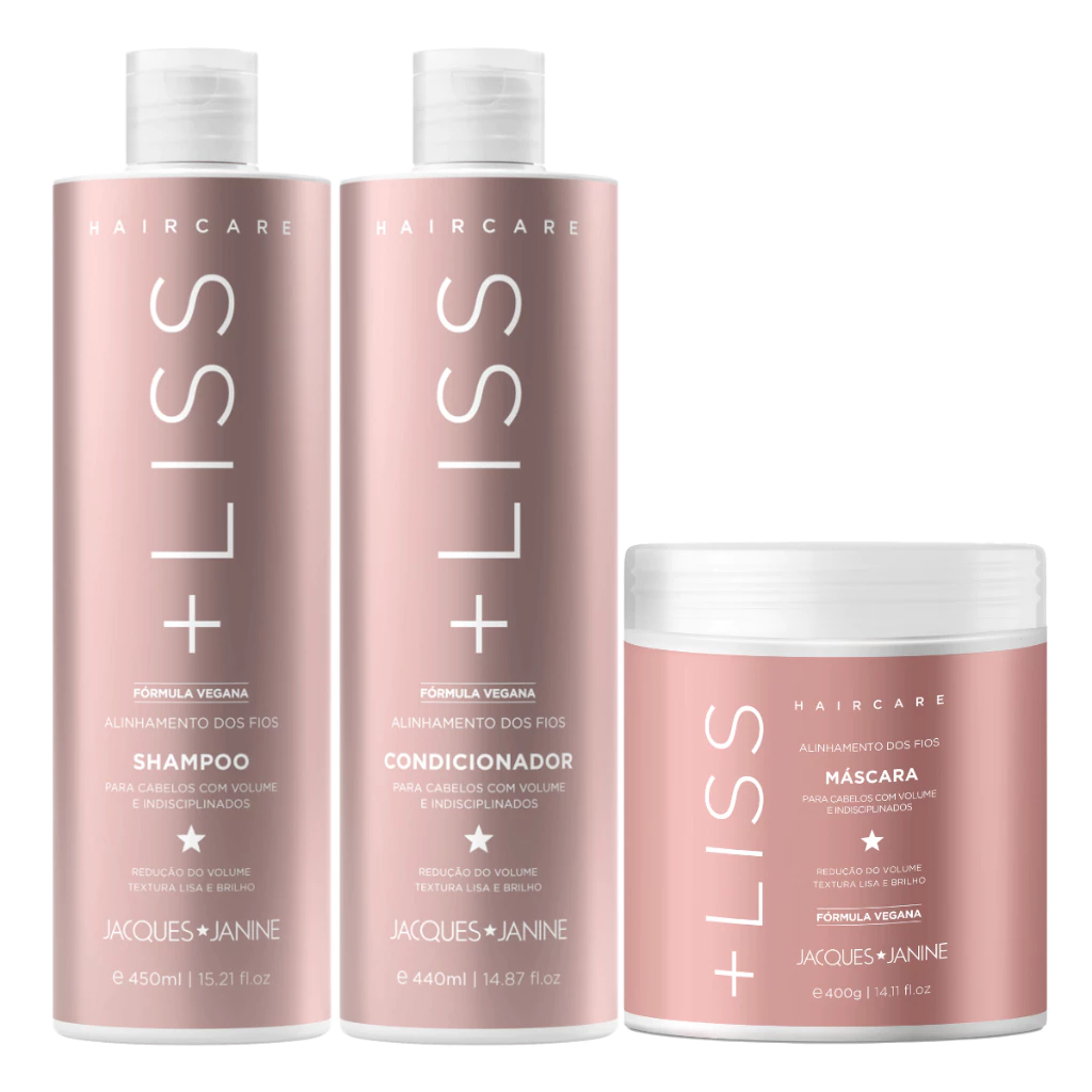 Kit Jacques Janine Hair Care Liss Shampoo 450ml Condicionador 440ml Máscara Lisos Antifrizz 400g