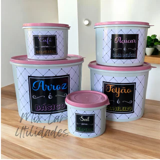Kit de potes mantimentos de cozinha com 5 peças porta condimentos
