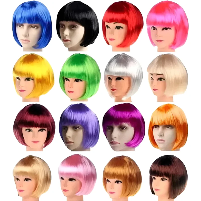 Peruca Channel Festa Cosplay várias cores Colorida Sintética Curta carnaval Halloween