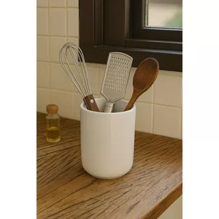 Porta Utensílios Cerâmica Branca Talheres Cozinha Organização Casa Moderno Resistente Sofi