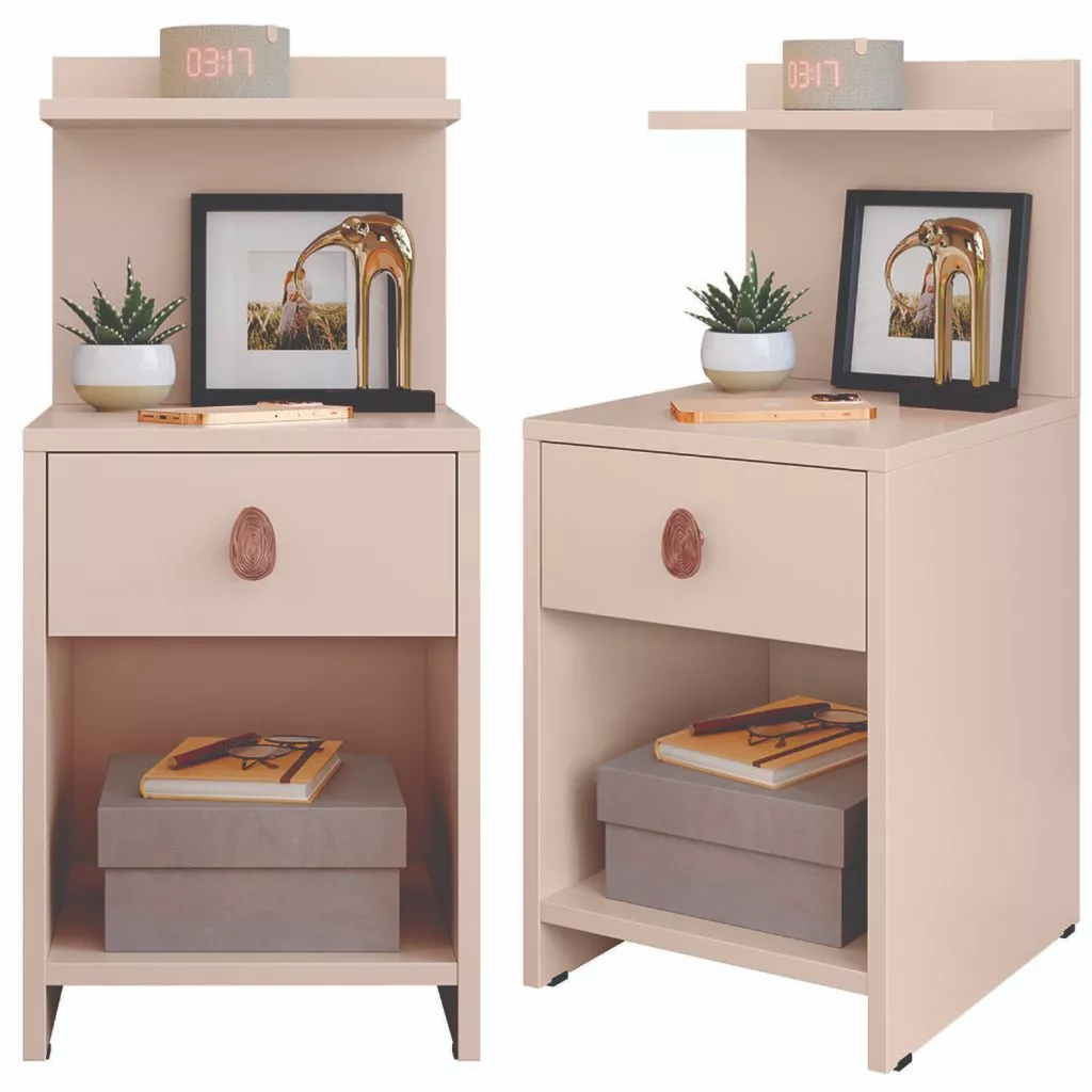 Kit 2 Mesa de Cabeceira com Gaveta e Prateleira Lançamento Criado Boss Canto Cama Quarto