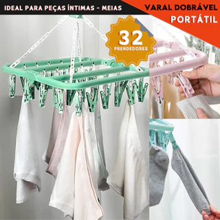 Varal Dobravel Para Roupas Íntimas C/32 Prendedores Ideal para Meias Peças Delicadas Secag