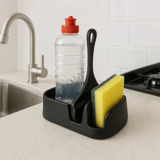 Porta Detergente Moderno com Rodinho de Pia – Suporte Organizador de Cozinha