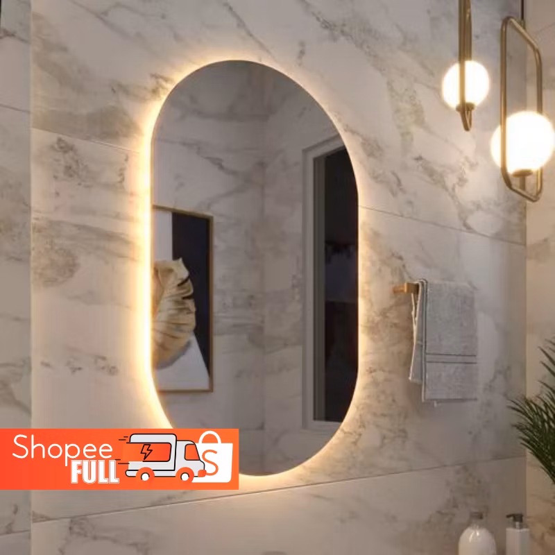 Espelho Grande De Parede Oval Com Led Orgânico  Banheiro Sala Quarto Luz Quente E Fria