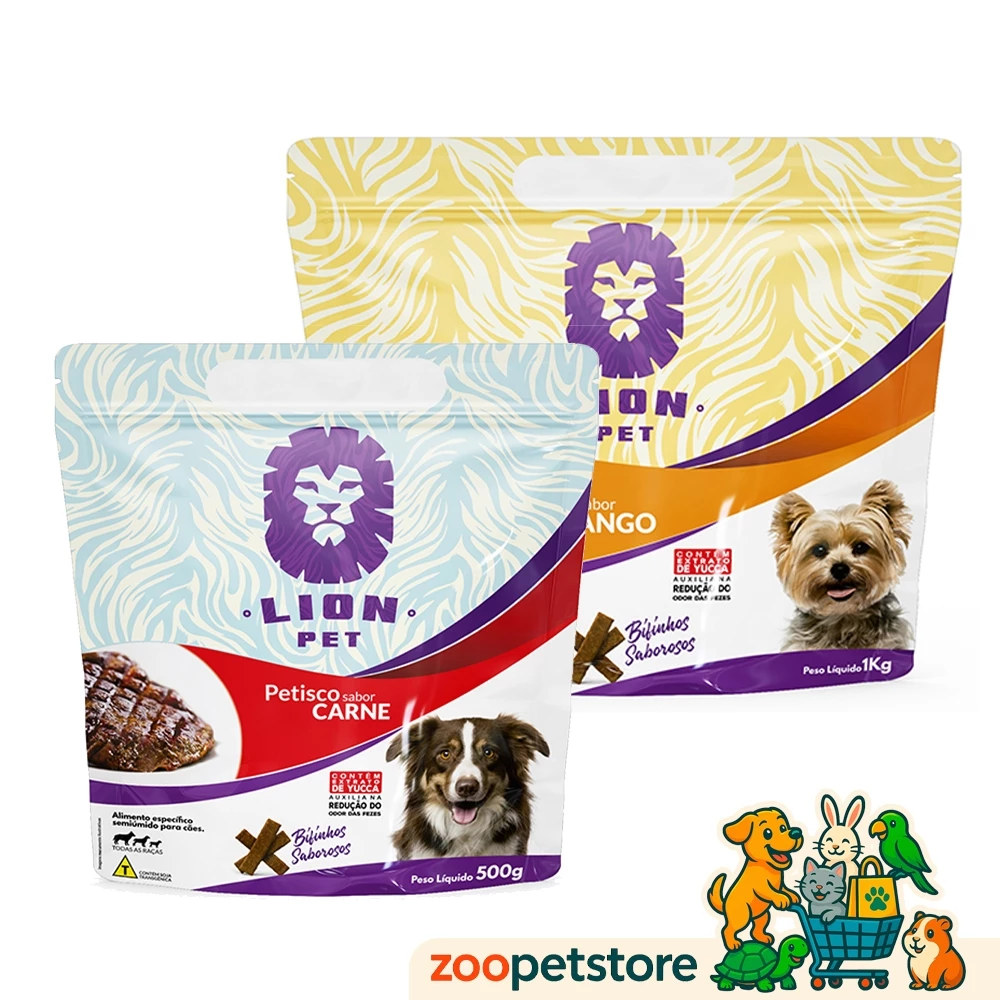 Bifinho para Cães Lion Pet 1 Kg – Petisco Canino Saboroso em Carne ou Frango, Ideal para Recompensa, Treinamento Pet.