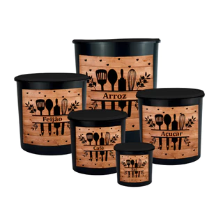 Kit 5 Potes Mantimento Jogo Plástico Porta Mantimentos e Organizadores de cozinha com Ades