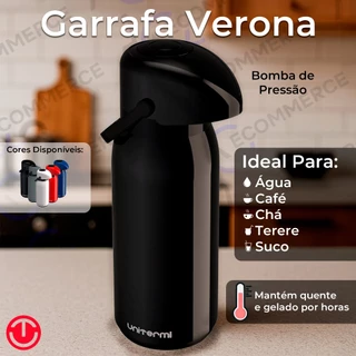 Garrafa Térmica🔥 com Pressão Unitermi Verona Ideal para Café 1,8L 1.8 1L 600ml ☕ Chá Tere