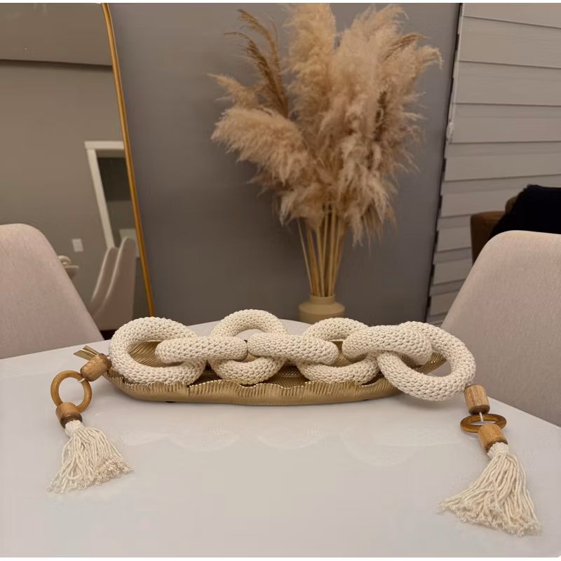 Colar de mesa decorativo, em crochê, 7 elos,cor off white, casa moderna