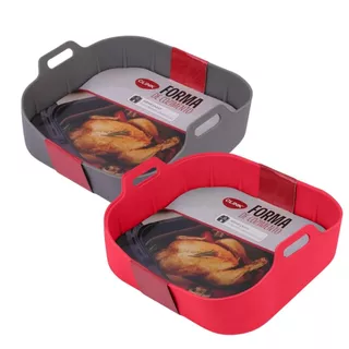 Forma de Silicone Quadrada Antiaderente Air Fryer Forno Assadeira Fritadeira Elétrica Verm