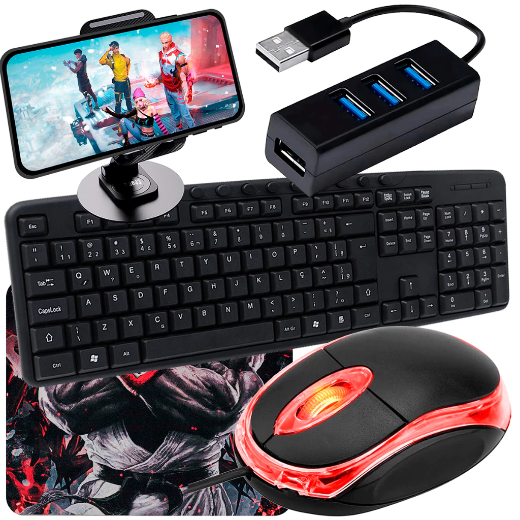 Kit Gamer Mobilador Para Celular  Teclado + Mouse + Hub + Suporte