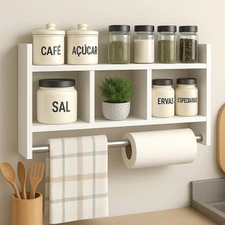 Nicho Porta Papel Toalha e Condimentos Potes Cozinha Banheiro 100% MDF BRANCO TX 15mm Tubo