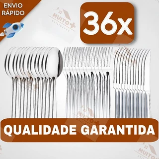 Conjunto Jogo de Talheres 36/18 peças Aço Inox Facas Garfos e Colheres de Mesa Casa Para R