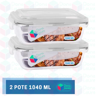 Conjunto 2 Potes Vidro Hermético Marmita Com 4 Travas 1040ml