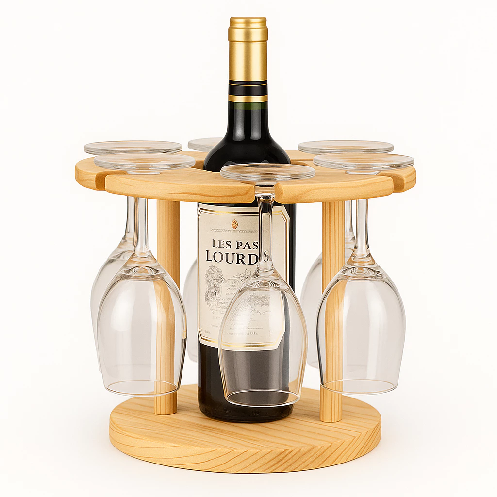 Adega Suporte de taças e Vinho ou Espumante para Mesa Em Madeira Maciça de Pinus