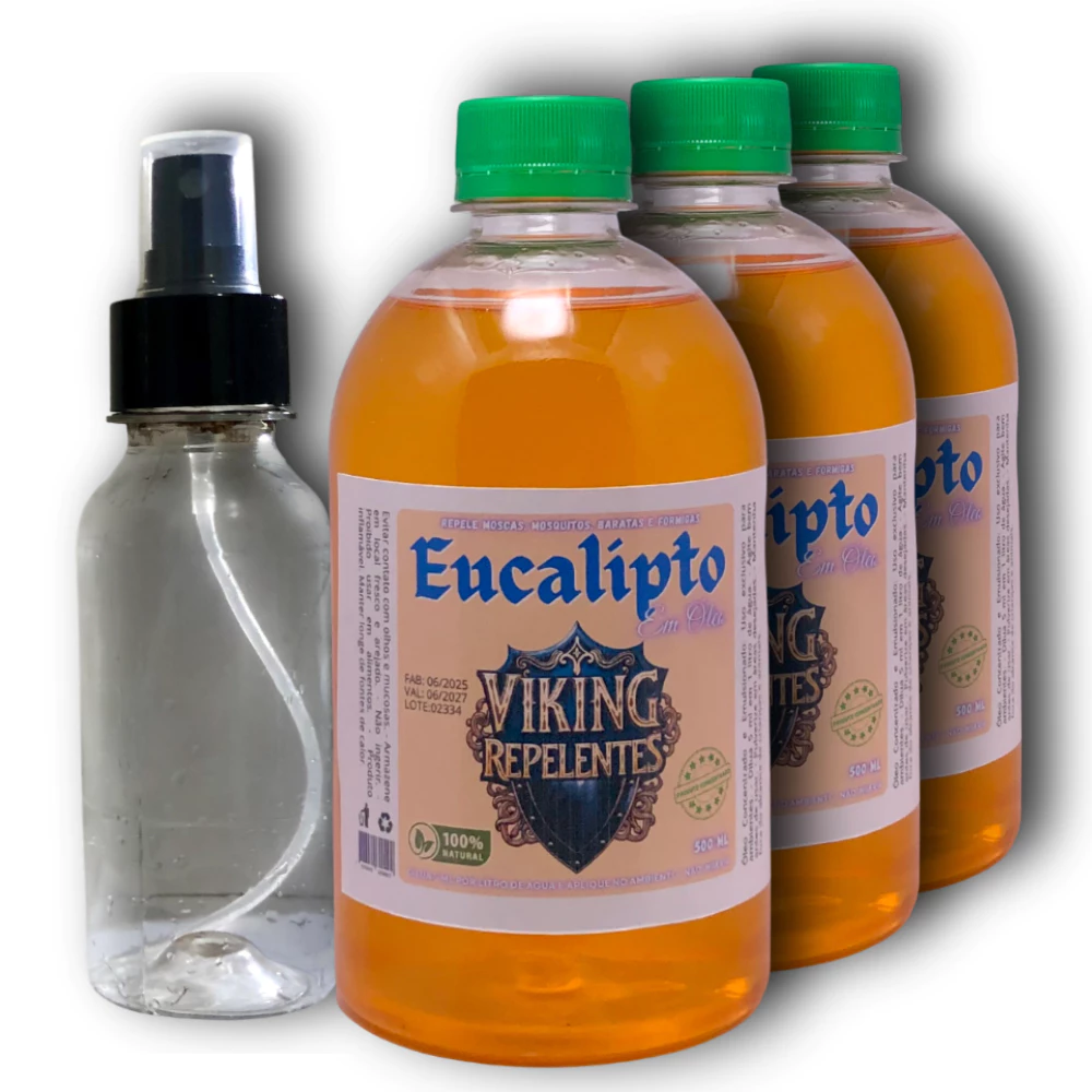 ÓLEO DE EUCALIPTO CONCENTRADO 3X500ML + SPRAY 120ML - REPELENTE NATURAL