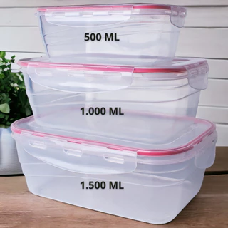 Kit 3 Potes Hermético De Plástico Silicone 500ml 1L 1,5L Micro-ondas Freezer Conservação d
