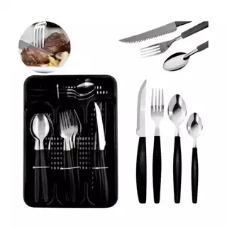Jogo de Talheres 25 Peças Inox e Porta Talheres Organizador